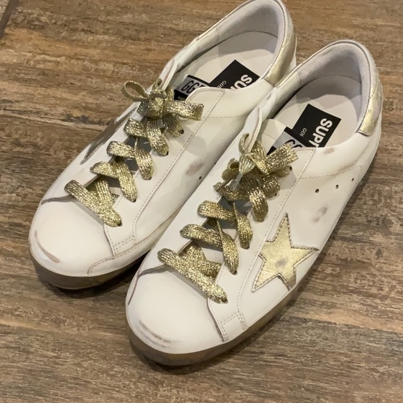 Golden Goose Shoes - Golden Goose White and Gold Super Star Classic Sneakers